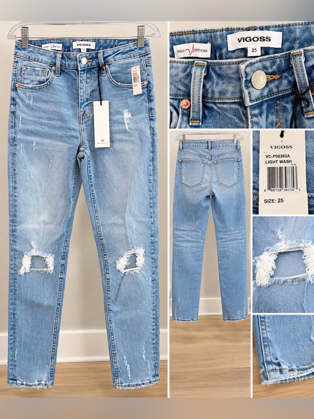 Vigoss Light Wash Ripped Ankle Jeans - Blue